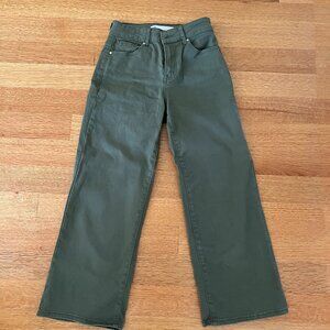 Army green wide leg crop jeans